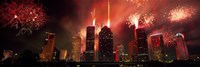 Fireworks over buildings in a city, Houston, Texas Fine Art Print