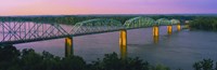 USA, Missouri, High angle view of railroad track bridge Route 54 over Mississippi River Fine Art Print