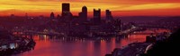 Silhouette of buildings at dawn, Three Rivers Stadium, Pittsburgh, Allegheny County, Pennsylvania, USA Fine Art Print