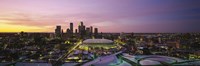 Skyscrapers lit up at sunset, Minneapolis, Minnesota, USA Fine Art Print