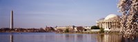 USA, Washington DC, Washington Monument and Jefferson Memorial, Tourists outside the memorial Fine Art Print