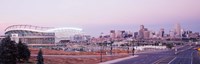 USA, Colorado, Denver, Invesco Stadium, Skyline at dusk Fine Art Print