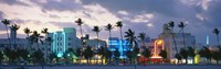 Buildings Lit Up At Dusk, Ocean Drive, Miami Beach, Florida, USA Fine Art Print
