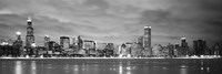 Black and White view of Buildings at the waterfront, Chicago, Illinois Fine Art Print