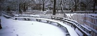 Snowcapped benches in a park, Washington Square Park, New York City Fine Art Print