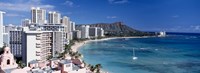 Buildings at the waterfront, Waikiki Beach, Honolulu, Oahu, Maui, Hawaii, USA Fine Art Print