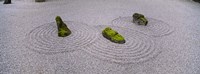 High angle view of moss on three stones in a Zen garden, Washington Park, Portland, Oregon, USA Fine Art Print