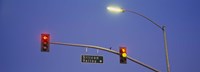 Low angle view of traffic lights and a street sign, Silicon Valley, San Francisco, California Fine Art Print