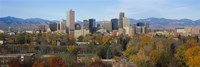 Skyscrapers in a city with mountains in the background, Denver, Colorado Fine Art Print