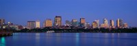 Buildings at the waterfront lit up at night, Boston, Massachusetts, USA Fine Art Print