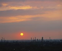 Sunset over a refinery, Philadelphia, Pennsylvania, USA Fine Art Print