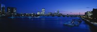 Buildings lit up at dusk, Charles River, Boston, Massachusetts, USA Fine Art Print