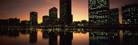 Buildings lit up at dusk, Oakland, Alameda County, California, USA Fine Art Print