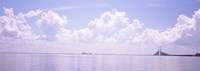 Sea with a container ship and a suspension bridge in distant, Sunshine Skyway Bridge, Tampa Bay, Gulf of Mexico, Florida, USA by Panoramic Images - 27" x 9"