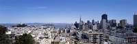 High angle view of a city, Coit Tower, Telegraph Hill, Bay Bridge, San Francisco, California, USA Fine Art Print