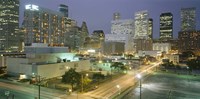 Skyscrapers lit up at night, Houston, Texas Fine Art Print