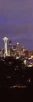 Skyscrapers in a city lit up at night, Space Needle, Seattle, King County, Washington State, USA Fine Art Print