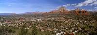 City with rock formations in the background, Cathedral Rocks, Sedona, Coconino County, Arizona, USA Fine Art Print