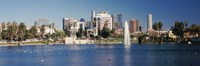 Fountain in front of buildings, Macarthur Park, Westlake, City of Los Angeles, California, USA 2010 Fine Art Print
