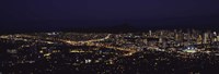 Aerial view of a city lit up at night, Honolulu, Oahu, Honolulu County, Hawaii, USA 2010 Fine Art Print