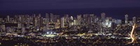 High angle view of a city lit up at night, Honolulu, Oahu, Honolulu County, Hawaii Fine Art Print