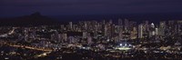 High angle view of a city lit up at night, Honolulu, Oahu, Honolulu County, Hawaii, USA Fine Art Print