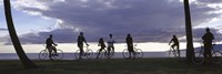 Tourists cycling on the beach, Honolulu, Oahu, Hawaii, USA Fine Art Print