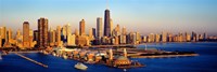 Aerial view of a city, Navy Pier, Lake Michigan, Chicago, Cook County, Illinois, USA Fine Art Print