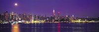 New York Ciry Skyline At Night, Purple Sky Fine Art Print