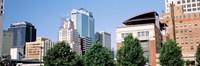 Low angle view of skyline, Kansas City, Missouri, USA Fine Art Print