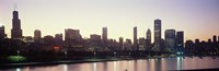 City skyline with Lake Michigan and Lake Shore Drive in foreground at dusk, Chicago, Illinois, USA Fine Art Print