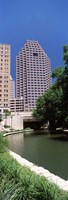 Buildings at the waterfront, Weston Centre, NBC Plaza, San Antonio, Texas, USA Fine Art Print