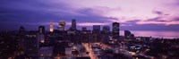 Buildings lit up at night in a city, Cleveland, Cuyahoga County, Ohio, USA by Panoramic Images - 36" x 12"