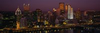 High angle view of buildings lit up at night, Pittsburgh, Pennsylvania, USA by Panoramic Images - 36" x 12"