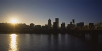 Buildings along the waterfront at sunset, Willamette River, Portland, Oregon, USA Fine Art Print