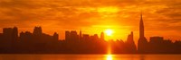 Birght Orange Sky and Sun Behind the New York City Skyline Fine Art Print