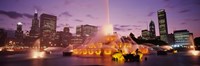 Fountain lit up at dusk in a city, Chicago, Cook County, Illinois, USA Fine Art Print