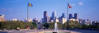 Fountain at art museum with city skyline, Philadelphia, Pennsylvania, USA by Panoramic Images - 36" x 12"