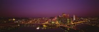 High angle view of buildings lit up at night, Three Rivers Stadium, Pittsburgh, Pennsylvania, USA by Panoramic Images - 36" x 12"
