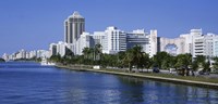 USA, Florida, Miami, Miami Beach, Panoramic view of waterfront and skyline Fine Art Print