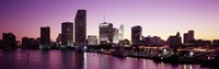 Buildings lit up at dusk, Biscayne Bay, Miami, Miami-Dade county, Florida, USA Fine Art Print