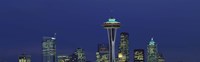 Buildings in a city lit up at night, Space Needle, Seattle, King County, Washington State, USA Fine Art Print