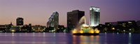 Fountain in a lake lit up at night, Lake Eola, Summerlin Park, Orlando, Florida Fine Art Print