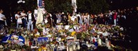 Group of people standing in front of offerings at a memorial, New York City, New York State, USA Fine Art Print