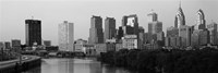 River passing through a city in black and white, Philadelphia, Pennsylvania Fine Art Print
