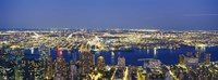 Aerial View Of Buildings Lit Up At Dusk, Manhattan Fine Art Print
