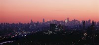 High angle view of buildings lit up at dusk, Manhattan, New York City, New York State, USA Fine Art Print