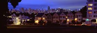 Buildings Lit Up Dusk, Alamo Square, San Francisco, California, USA Fine Art Print