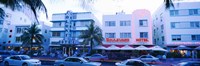 Traffic on road in front of hotels, Ocean Drive, Miami, Florida, USA Fine Art Print