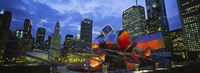 Low angle view of buildings lit up at night, Millennium Park, Chicago, Illinois, USA Fine Art Print